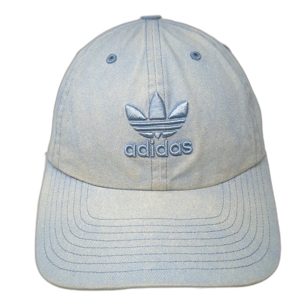 Adidas Baseball Cap Blue One Size Trefoil Logo Denim Slideback Strap Hat